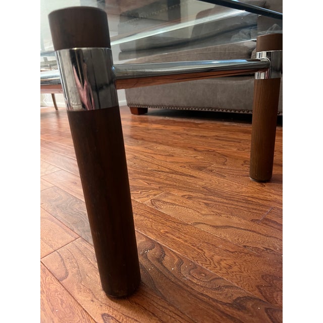 1980s Mid Century Modern Wood, Chrome and Glass Large Coffee Table For Sale In Phoenix - Image 6 of 9