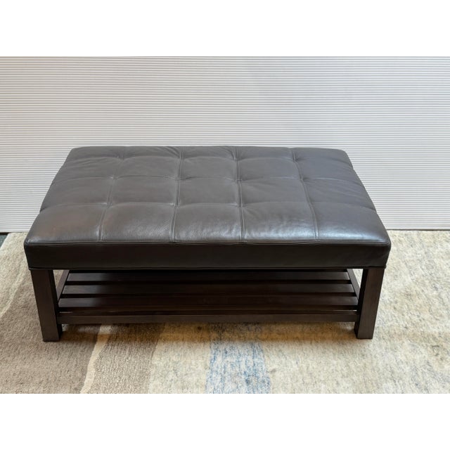 Arhaus Kent Leather Ottoman With Lower Trays For Sale - Image 10 of 14