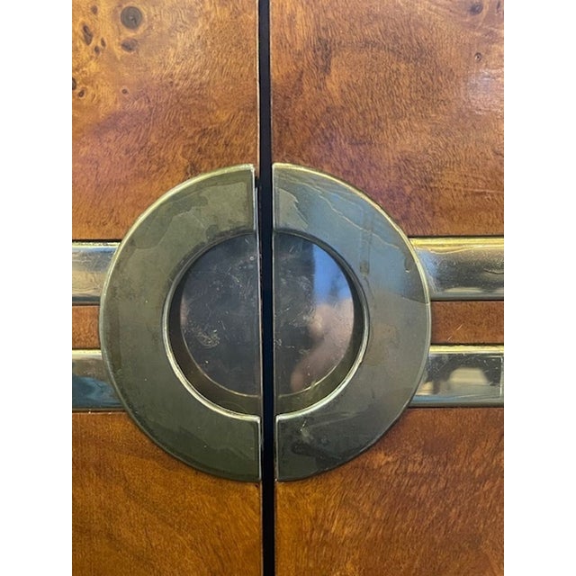 Italian Burl Walnut and Brass Credenza After Pierre Cardin For Sale - Image 4 of 8