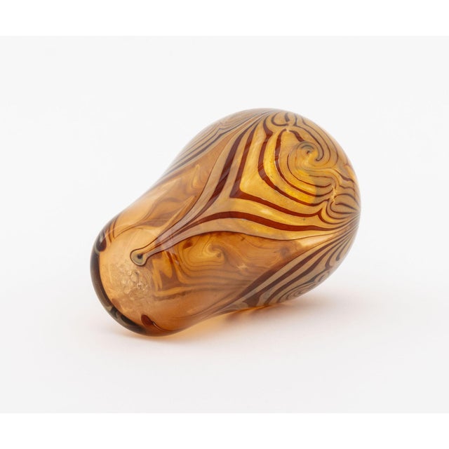 Glass Modern Pulled Feather Amber Glass Vase, 1975 For Sale - Image 7 of 8