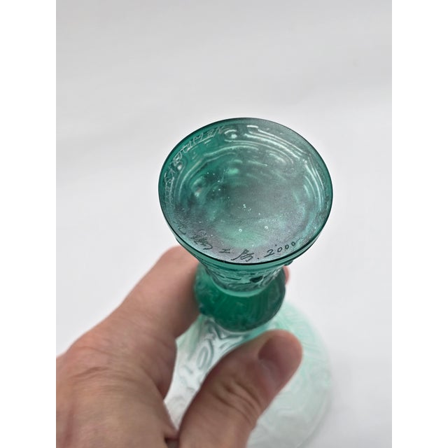 Chinese Liuli Gong Fang Green Crystal Wine Goblet/Vase For Sale - Image 3 of 5