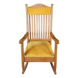 Antique Victorian Quartersawn Oak Farmhouse Parlor Slat Back Rocking Chair For Sale