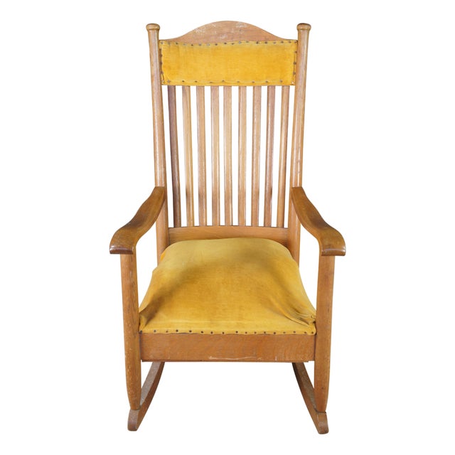Antique Victorian Quartersawn Oak Farmhouse Parlor Slat Back Rocking Chair For Sale