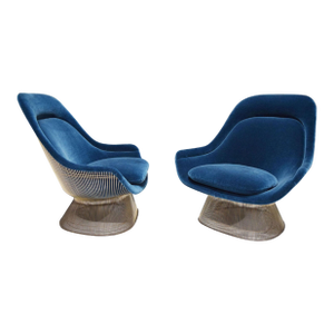 Mid-20th Century Pair of Easy Chairs by Warren Platner for Knoll in Blue Mohair