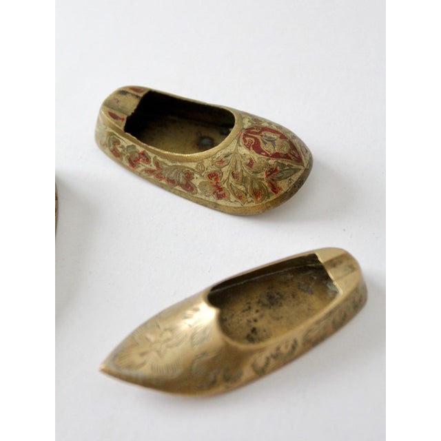 Mid-Century Brass Shoe Ashtrays Floral Engraved Collection of 7 For Sale - Image 4 of 14