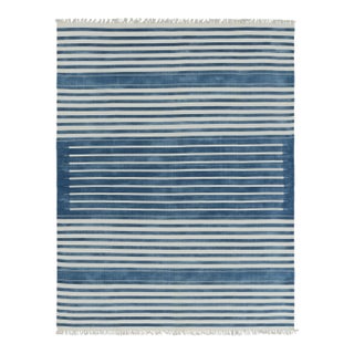 Rug & Kilim's Contemporary Dhurrie Rug in Dark Blue and White Stripes - 10x14 For Sale