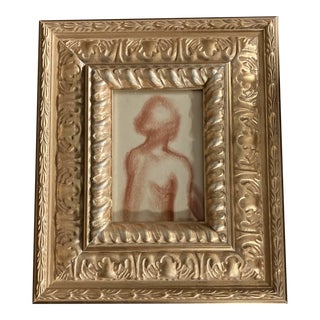 1940’s Original Sepia Nude Study Drawing Chunky Gold Frame For Sale
