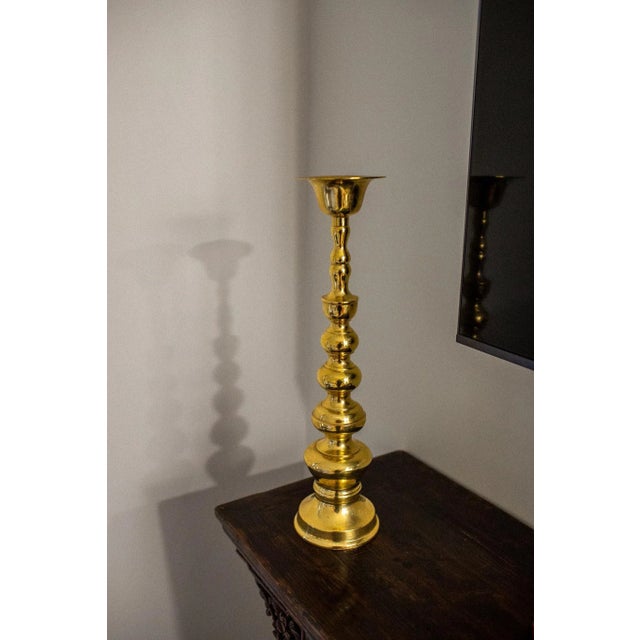 Early 21st Century Early 21st Century Large Brass Floor Candlestick For Sale - Image 5 of 5