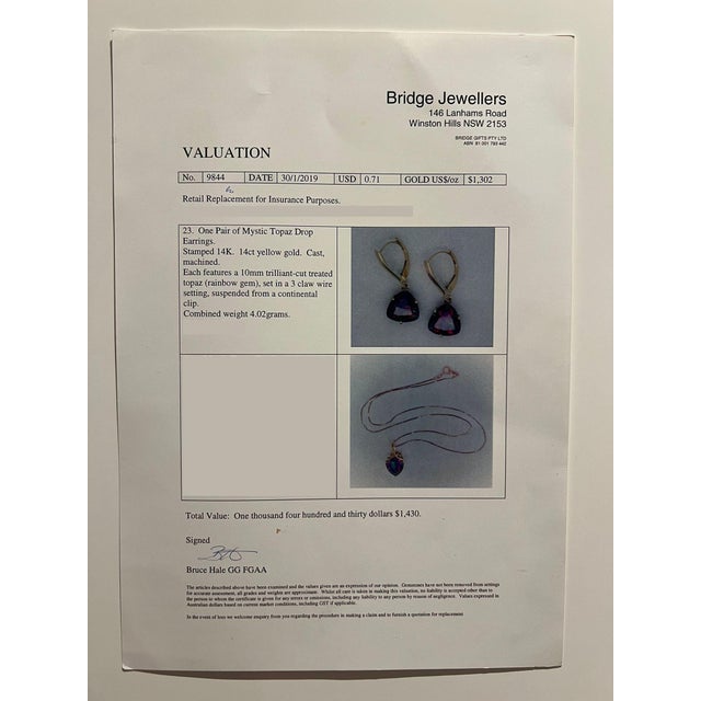 Metal 14ct Yellow Gold Mystic Topaz Drop Earrings 4.45ct 4.02g, A Pair For Sale - Image 7 of 7