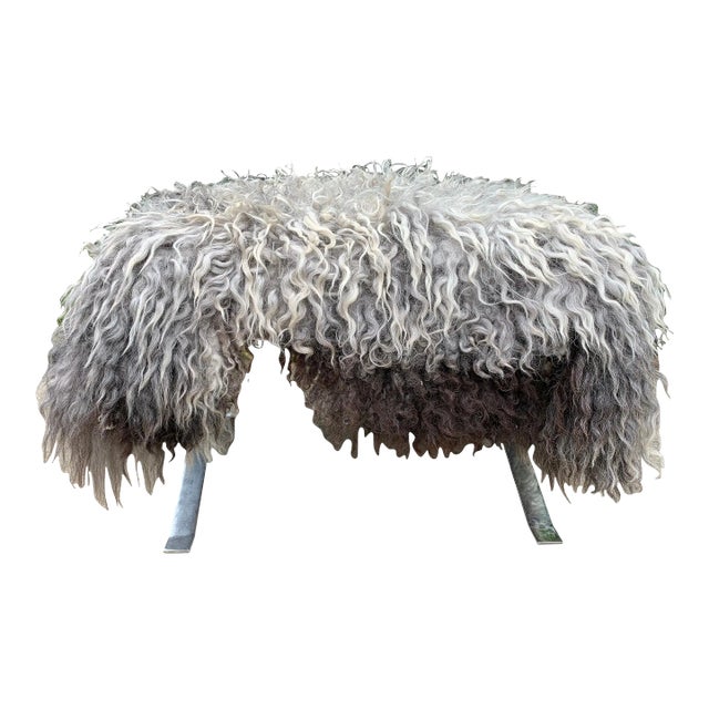 Rare Alessandro Albrizzi Steel Bench with Mongolian Wool Top For Sale