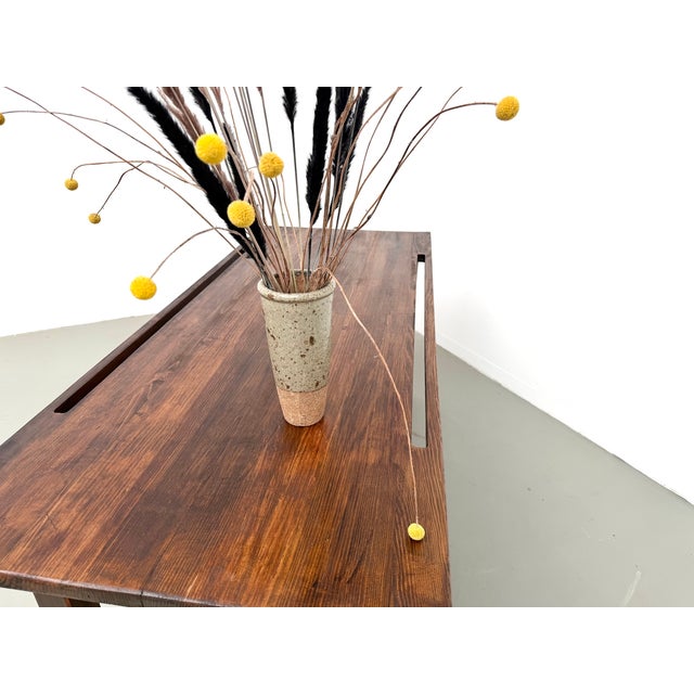 Pine Worktable with Grooved Top and Satin Brown Finish, 1960s For Sale - Image 18 of 18