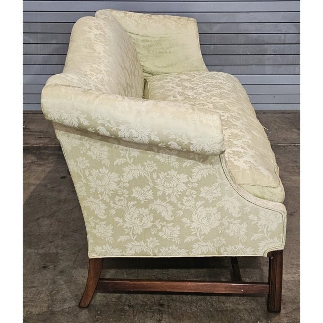 Late 20th Century Late 20th Century Hickory Chair Mahogany Chippendale Style Sofa Green Silk Damask Fabric Made Usa For Sale - Image 5 of 9