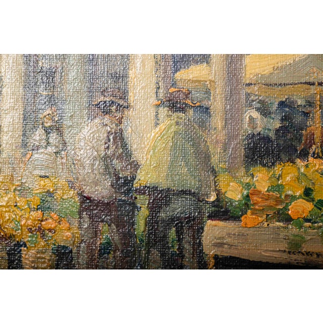 Early 20th Century Large European Flower Market Oil Painting, Signed H. Johannsen, Ornate Gilt Frame For Sale - Image 9 of 17