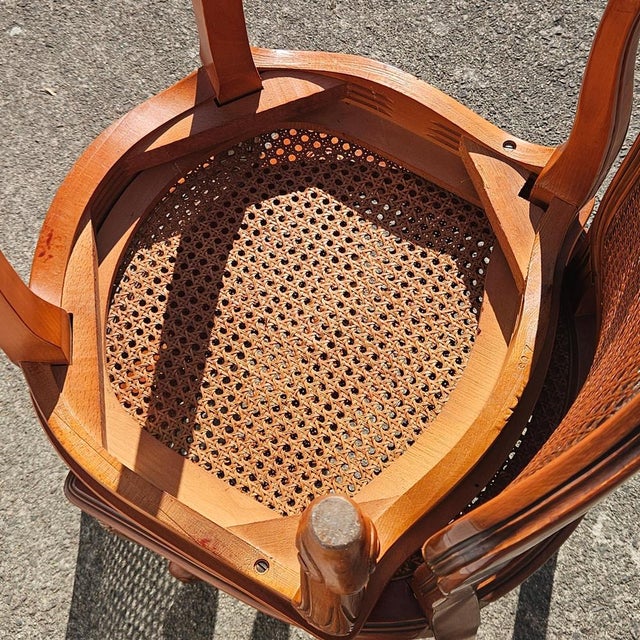 Vintage Louis XV Style Wood and Cane Dining Chairs, 1980s, Set of 4 For Sale - Image 16 of 18