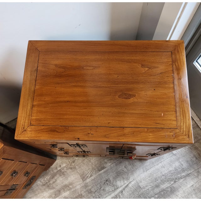 Brown Vintage Chinese Elm Apothecary Nightstands / Bedside Cabinets - A Pair For Sale - Image 8 of 18