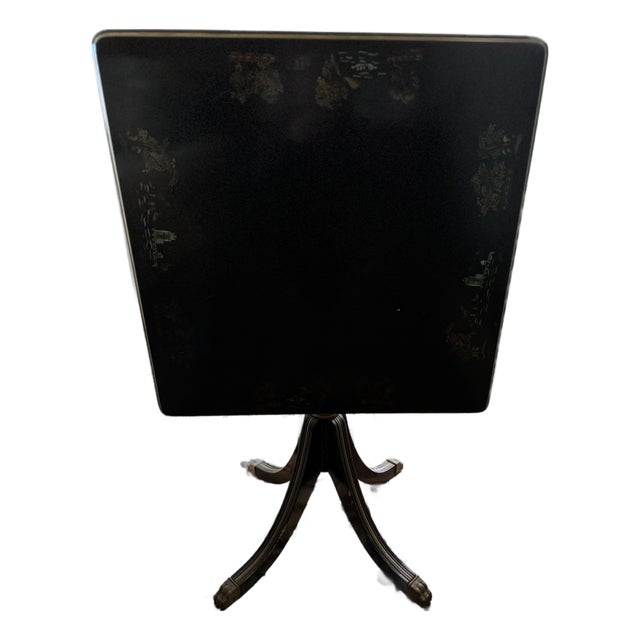 Mid-19th Century Victorian Ebonized Tilt-Top Table With Hand Painted Chinoiserie Decoration For Sale