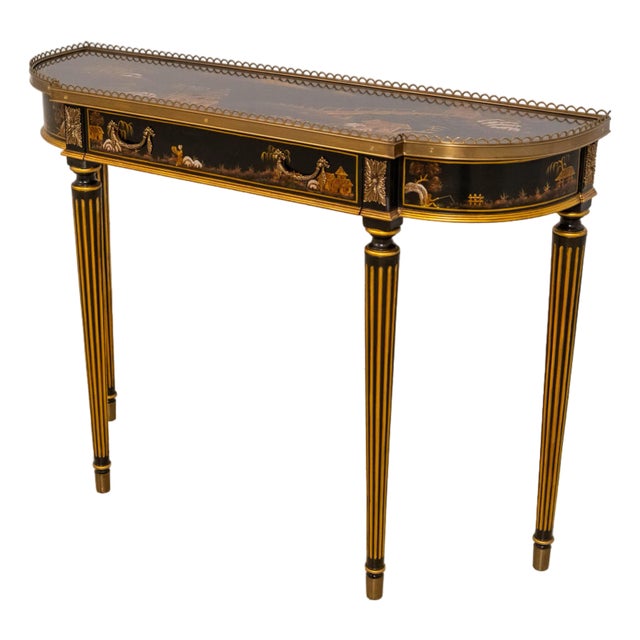 Scarborough House Hand Painted Chinoiserie Ebony & Gilt Gold Console Table For Sale
