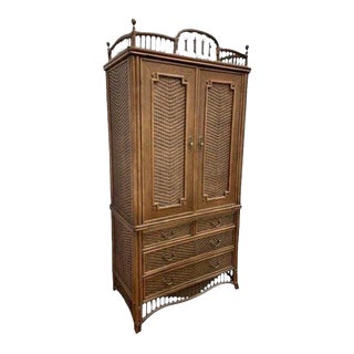 Late 20th Century Ficks Reed “Country Court” Armoire For Sale