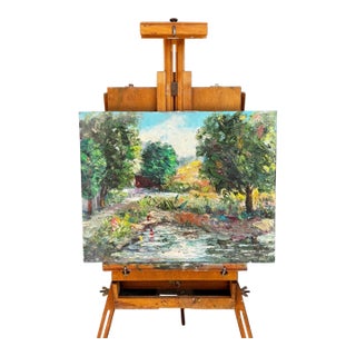 Vintage 1960's Oil Painting French Garden - Unknown Artist For Sale