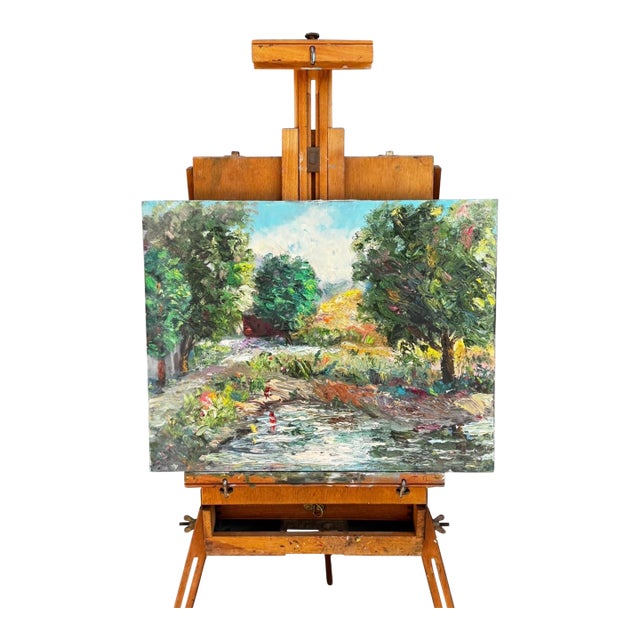 Vintage 1960's Oil Painting French Garden - Unknown Artist For Sale