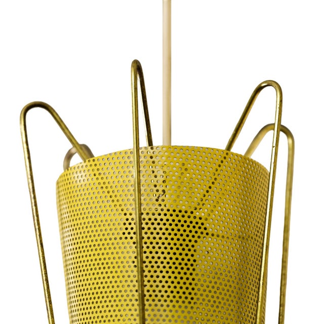 Mid-Century Modern Mid-Century Pendant Lamp in Perforated Yellow Metal, 1950s For Sale - Image 3 of 6