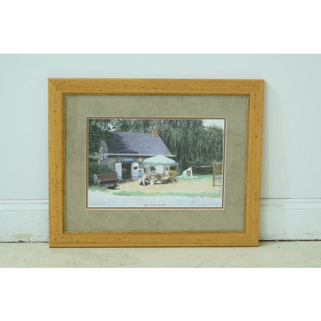Wood 1990s Framed & Matted Fishing Camp Little Lehigh Fly Shop Print For Sale - Image 7 of 7