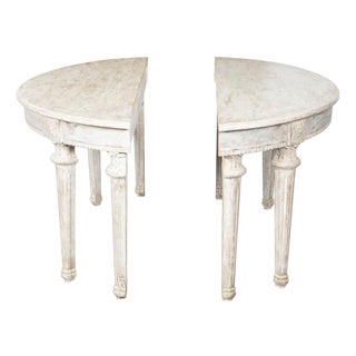Pair of French Neoclassical Style 1880s Demilune Tables with Carved Décor For Sale