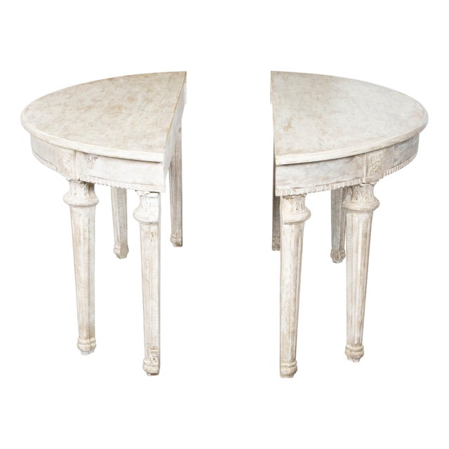 Pair of French Neoclassical Style 1880s Demilune Tables with Carved Décor For Sale