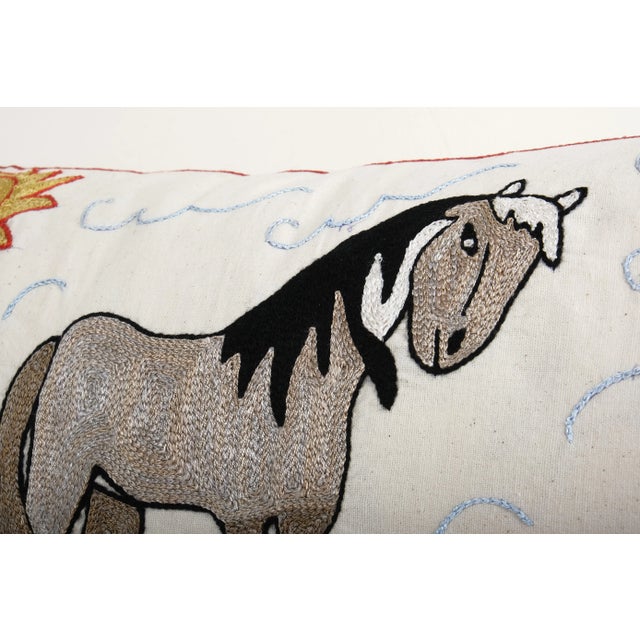Mid-Century Modern Suzani Horse Pictorial Bedding Cushion For Sale - Image 3 of 5