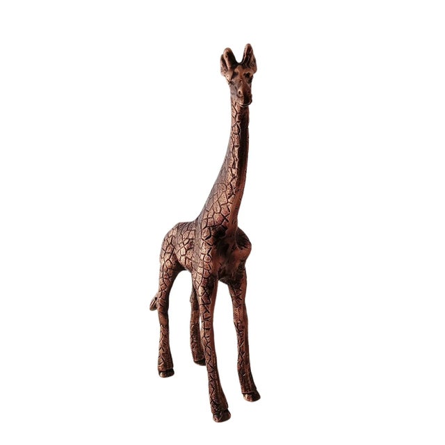 Copper Antique Copper Finish Metal Giraffe Sculpture For Sale - Image 8 of 10