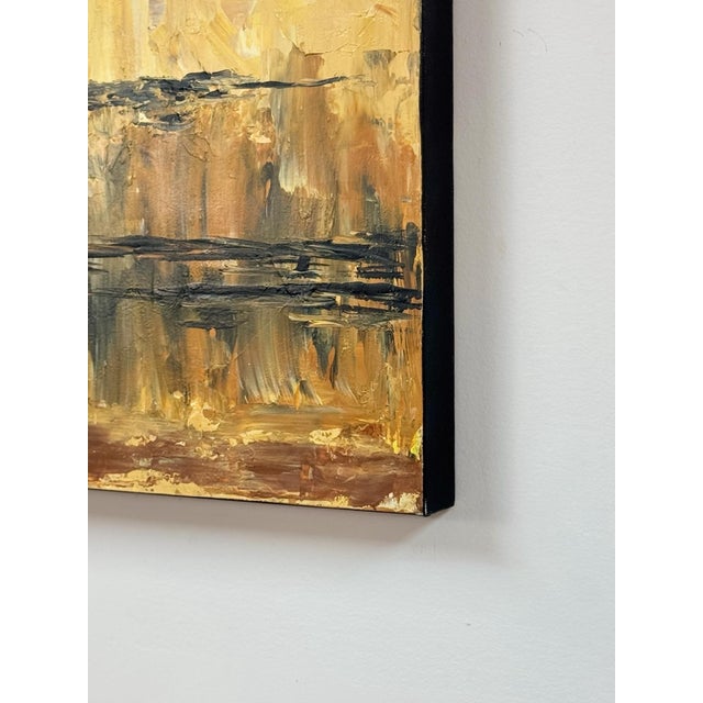 Mustard Vintage Painting Endurance Brutalist Abstract Impasto Earth Tone Signed MCM For Sale - Image 8 of 9