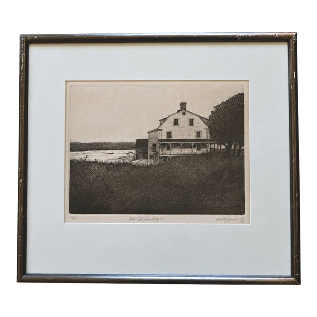 Woody Gruber “Deer Isle Landscape” Signed 1975 Drypoint Etching 49/75 For Sale