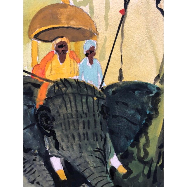 1960s Signed Gouache Painting "Tiger Hunt" For Sale - Image 4 of 10