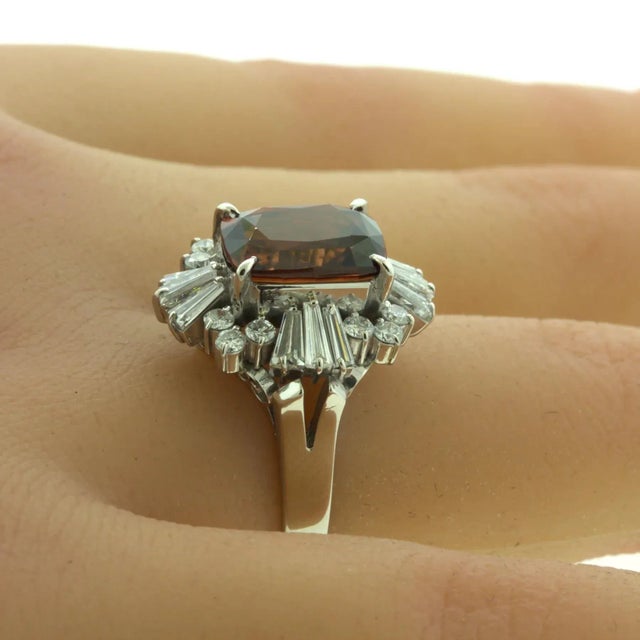 Orange Zircon Diamond Platinum Ring, Size 6.5 For Sale - Image 9 of 11