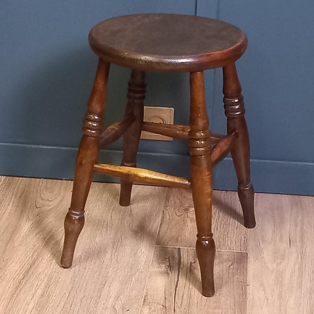 Wood Antique Windsor Stool, 1700s For Sale - Image 7 of 7