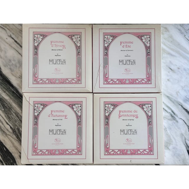 1985 Alphonse Mucha Art Nouveau Ladies of the Seasons Decorative Wall Plates - Set of 4 For Sale - Image 15 of 18