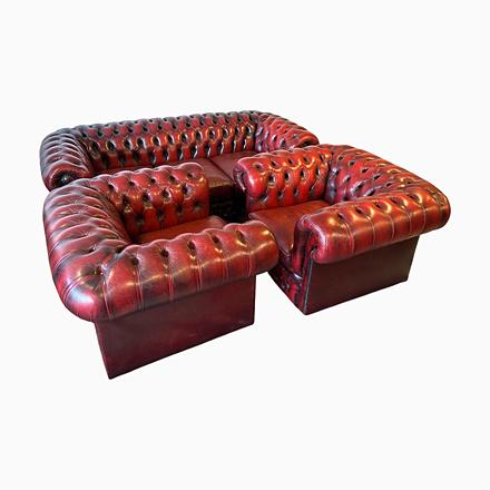 Leather Chesterfield Sofa and Armchairs, Set of 3 For Sale - Image 9 of 9