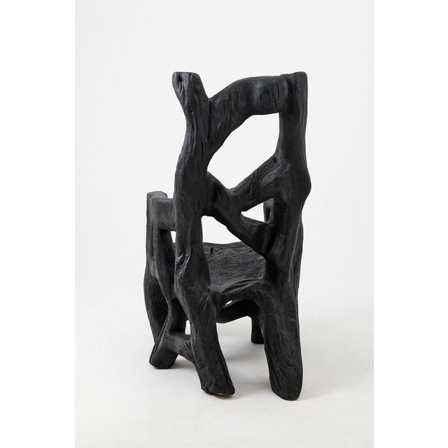 Wood Brutalist Sculptural Armchair in Burnt Oak Wood by Logniture For Sale - Image 7 of 17