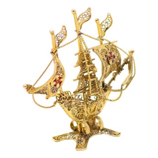 Filigree Gilded Silver Caravel Model For Sale