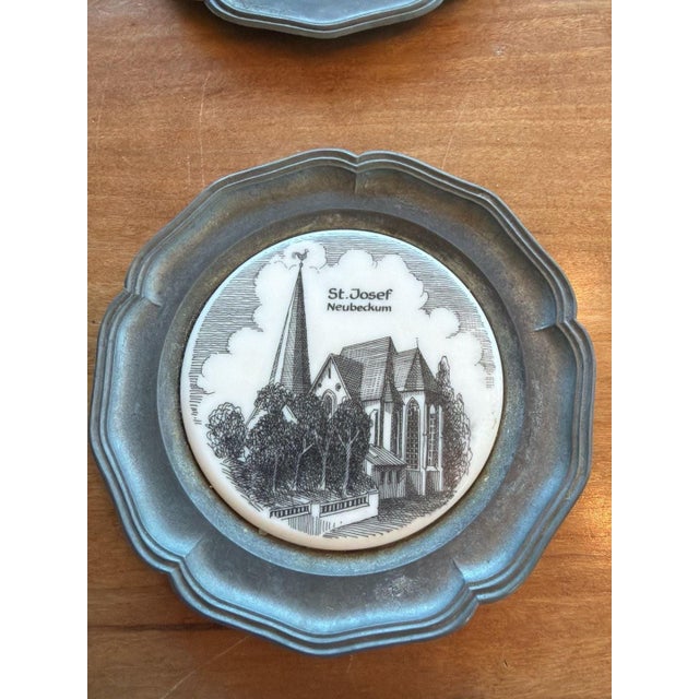 Vintage Georg Vetter Pewter and Porcelain Coasters Set of 8 German Landmarks For Sale - Image 10 of 13