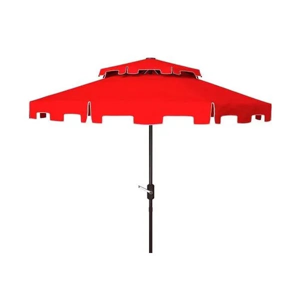 Not Yet Made - Made To Order Outdoor Zimmerman 9ft Double Top Market Umbrella - Red/White Trim For Sale - Image 5 of 5