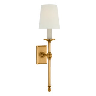 Chapman & Myers for Visual Comfort Signature Classic 19" Tail Sconce in Antique-Burnished Brass with Linen Shades For Sale
