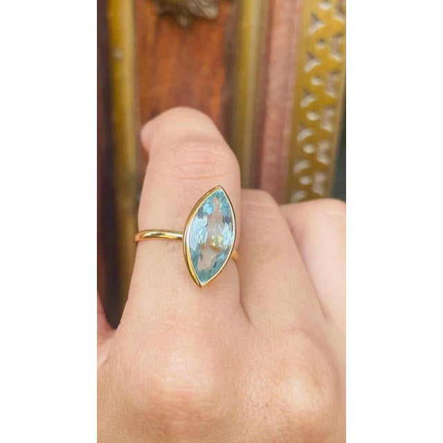 4.38ct Marquise Cut Vivid Aquamarine Solitaire Birthstone Ring Size 7 by VRJewels For Sale In New York - Image 6 of 16