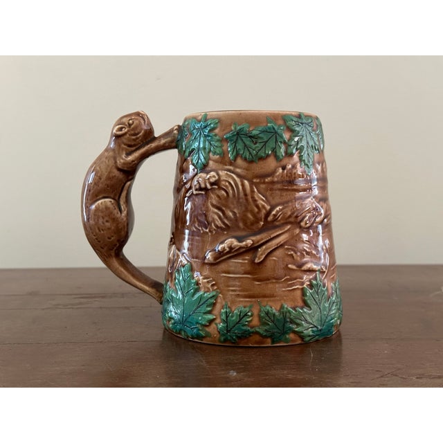Brown Vintage Shafford Ceramic Beaver Mug Hand Painted Relief Art Pottery Stein For Sale - Image 8 of 11