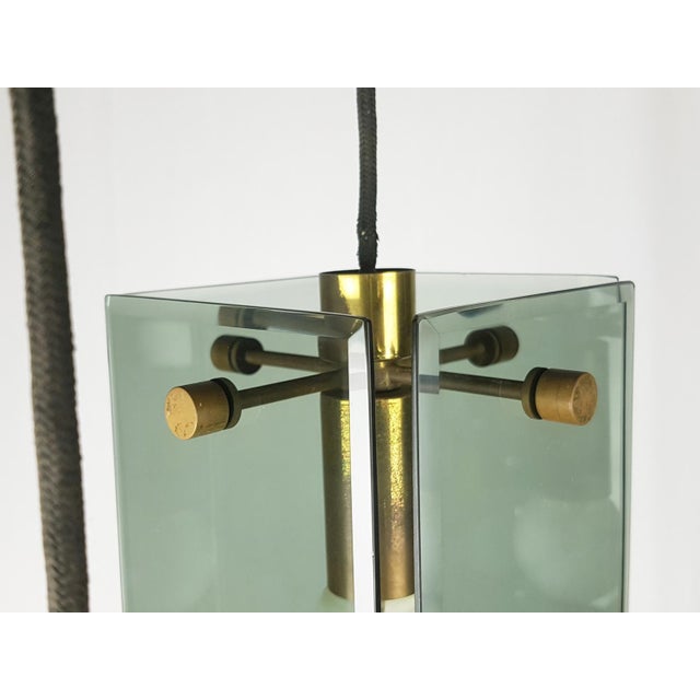 Italian Golden Aluminum and Smoked Glass Pendant Lamp, 1960s For Sale - Image 10 of 11