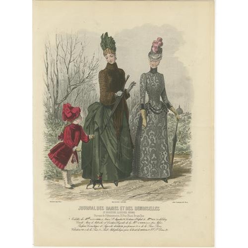 Late 19th Century Journal des Dames et des Demoiselles, French Fashion Prints Parisian Ladies and Children, 1887, Paper, Set of 4 For Sale - Image 5 of 9