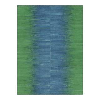 Rug & Kilim’s Contemporary Kilim in Blue and Green Stripes and Geometric Pattern For Sale
