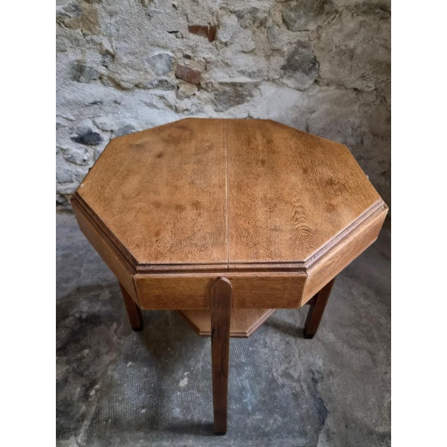 Antique Art Deco Amsterdam School Oak Side Table, 1935 For Sale - Image 3 of 17