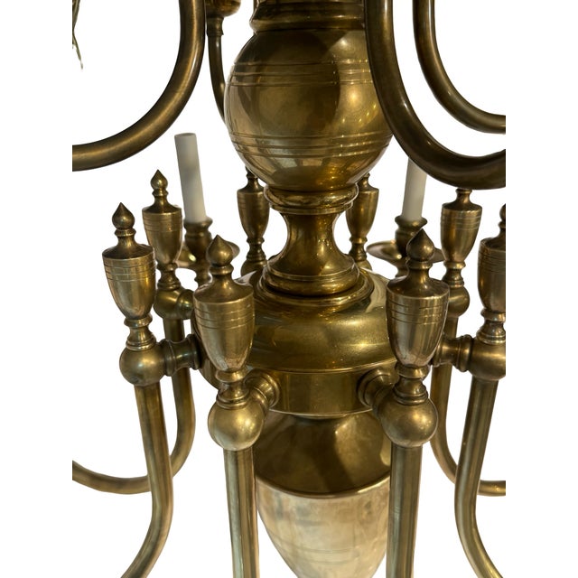 Metal Large Twelve-Light Solid Brass Chandelier For Sale - Image 7 of 12