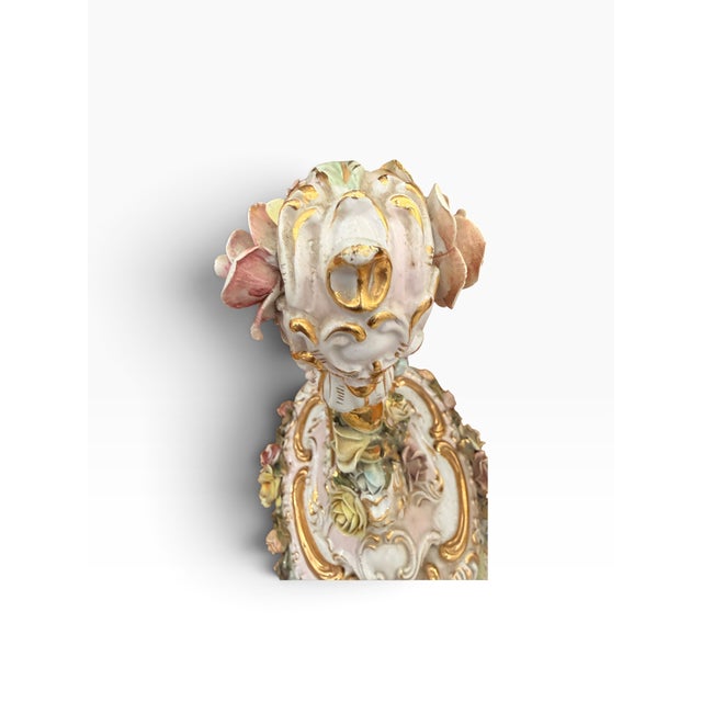Mid-20th Century Italian Capodimonte-Style Porcelain Floral Harp Table Lamps – Pair For Sale - Image 9 of 14